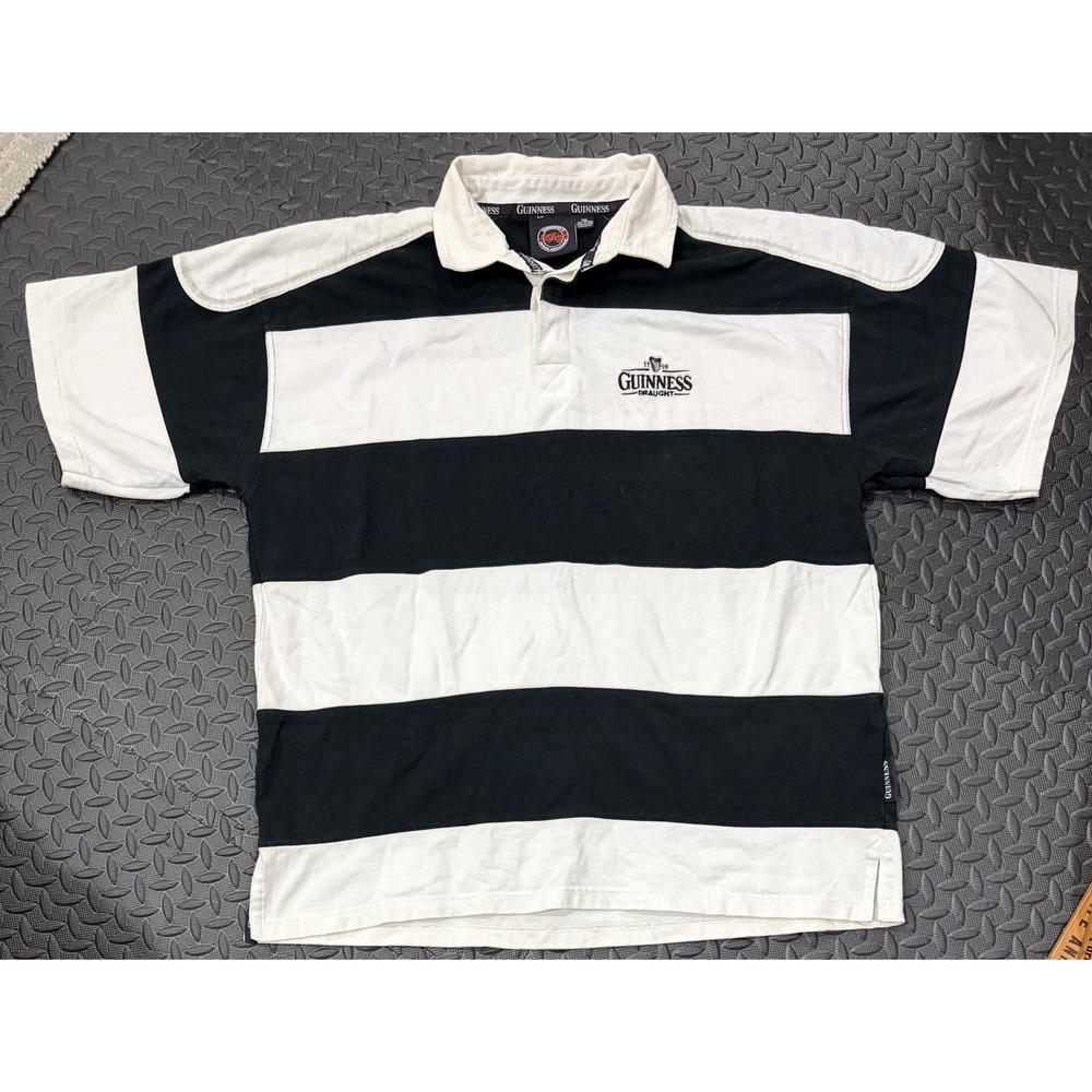 Guinness Rugby Shirt Mens 2XL Stripe Short Sleeve Polo Cotton Embroidered Logo
